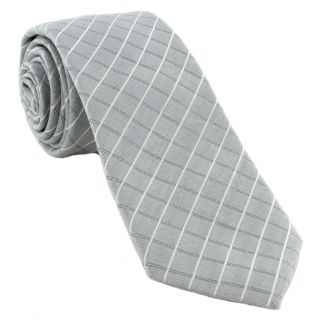 Grey Check Silk Cotton Blend Tie