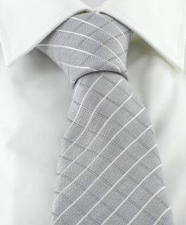 Grey Check Silk Cotton Blend Tie