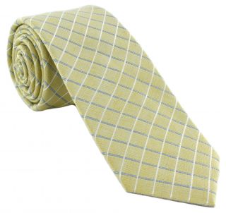 Yellow Check Silk Cotton Blend Tie