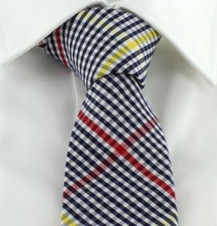 1937 London Navy Gingham Check Skinny Cotton Tie