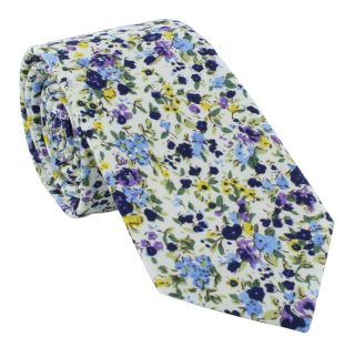 Yellow Flower Cotton Tie & Lapel Pin Set