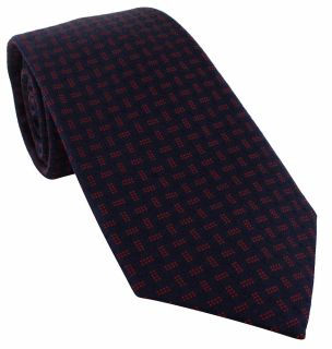 Navy with Red Dotted Lattice Silk Tie