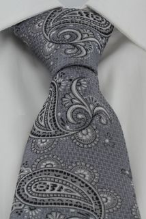 Grey Textured Paisley Silk Tie