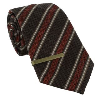 Orange & Brown Textured Stripe Silk Tie & Tie Clip Set