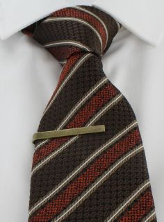Orange & Brown Textured Stripe Silk Tie & Tie Clip Set