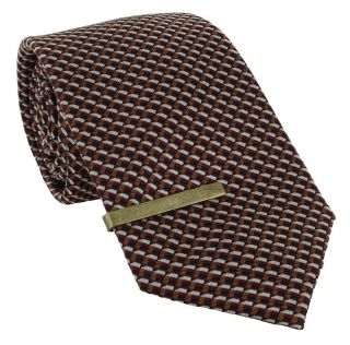 Rust Geometric Silk Tie & Tie Clip Set