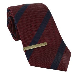 Red & Navy  Rep Stripe Silk Tie & Tie Clip Set