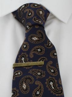 Navy & Brown Archive Paisley Silk Tie & Tie Clip Set