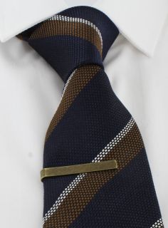 Navy & Brown Club Stripe Silk Tie & Tie Clip Set