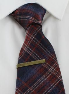 Orange & Navy Autumn Check Silk Tie & Tie Clip Set
