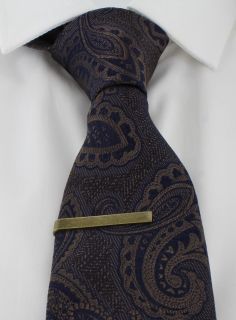 Brown & Navy Tonal Paisley Silk Tie & Tie Clip Set
