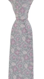 Silver & Pink Trailing Vine Floral Silk Tie