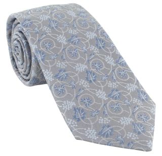 Silver & Blue Trailing Vine Floral Silk Tie