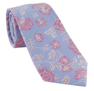 Light Blue & Pink Climbing Spring Floral Silk Tie