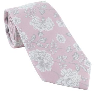 Dusty Pink & Silver Climbing Spring Floral Silk Tie