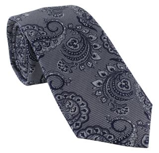Grey Rib Paisley Silk Tie