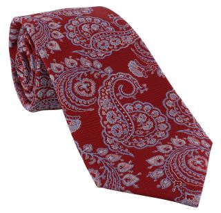 Red Rib Paisley Silk Tie