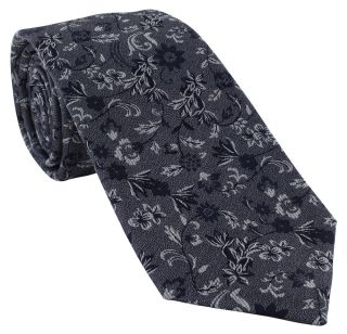 Grey Textured Floral Silk Tie