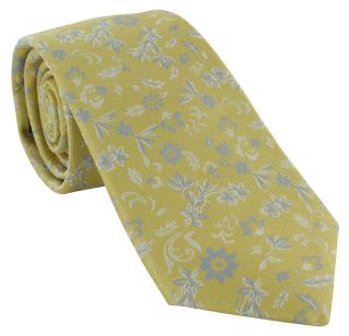 Yellow Textured Floral Silk Tie
