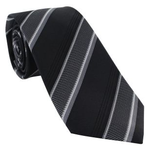Black Large Textured Block Stripe Silk Tie