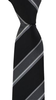 Black Large Textured Block Stripe Silk Tie