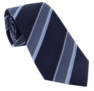 Blue Large Textured Block Stripe Silk Tie