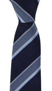 Blue Large Textured Block Stripe Silk Tie