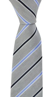 Silver Classic Double Stripe Silk Tie