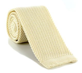 Cream Skinny Silk Knitted Tie