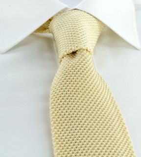 Cream Skinny Silk Knitted Tie