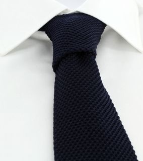Navy Skinny Silk Knitted Tie