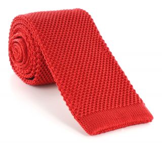 Red Skinny Silk Knitted Tie