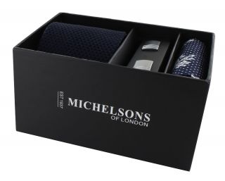Navy Skinny Silk Knitted Tie, White Floral Spot Pocket Square & Cufflink Gift Set