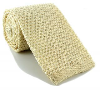 Cream Wide Silk Knitted Tie