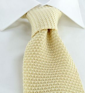 Cream Wide Silk Knitted Tie