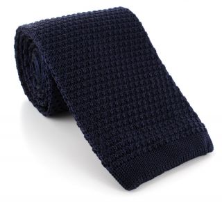 Navy Wide Silk Knitted Tie
