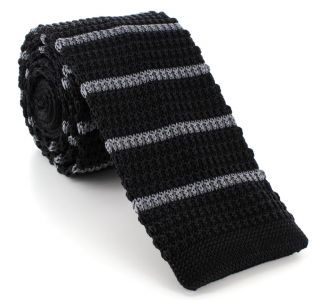 Black with Charcoal Stripe Skinny Silk Knitted Tie