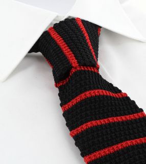 Black with Red Stripe Skinny Silk Knitted Tie