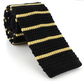 Black with Yellow Stripe Skinny Silk Knitted Tie