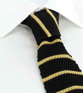 Black with Yellow Stripe Skinny Silk Knitted Tie