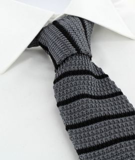 Charcoal with Black Stripe Skinny Silk Knitted Tie