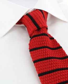 Red with Black Stripe Skinny Silk Knitted Tie