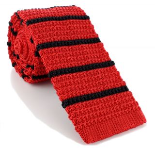 Red with Navy Stripe Skinny Silk Knitted Tie