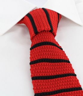 Red with Navy Stripe Skinny Silk Knitted Tie