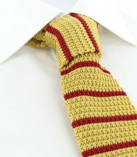 Yellow with Red Stripe Skinny Silk Knitted Tie