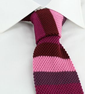Burgundy Multi Stripe Skinny Silk Knitted Tie