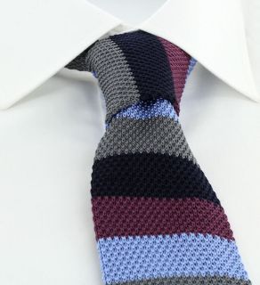 Grey Multi Stripe Skinny Silk Knitted Tie