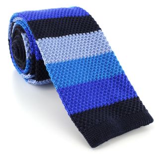 Blue Multi Stripe Skinny Silk Knitted Tie