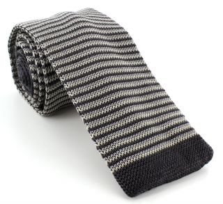 Grey Thin Stripe Skinny Silk Knitted Tie