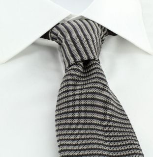 Grey Thin Stripe Skinny Silk Knitted Tie